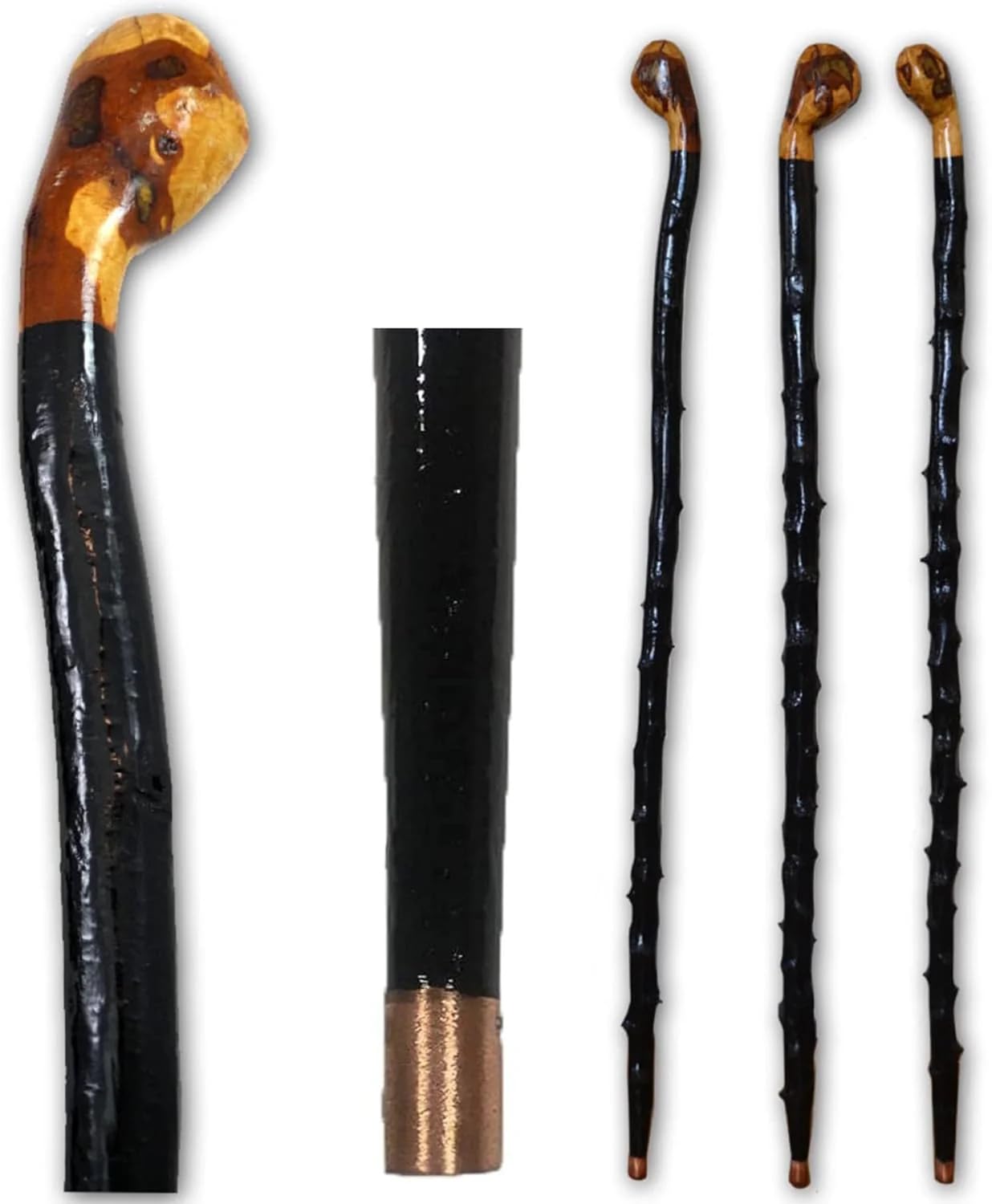 Biddy Murphy Shillelagh - Bastón de Madera de espino Negro Hecho a Mano, Fabricado en Irlanda, Acabado Lacado Negro | Bastón de madera de espino 100% hecho a mano, asas únicas, lacado negro de alto brillo, 36 pulgadas de largo