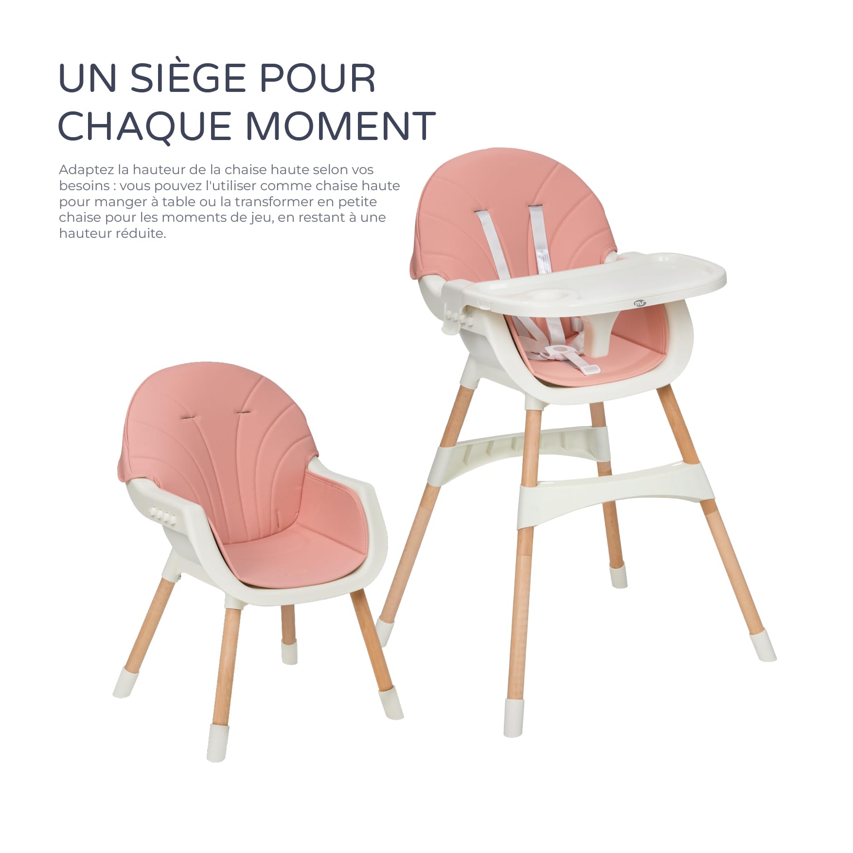 MS BabyWorld – MIKA – Chaise Haute pour Bébé 3 en 1 | Convertible en Rehausseur et Chaise | Siège Rembourré | Pliable et Évolutive