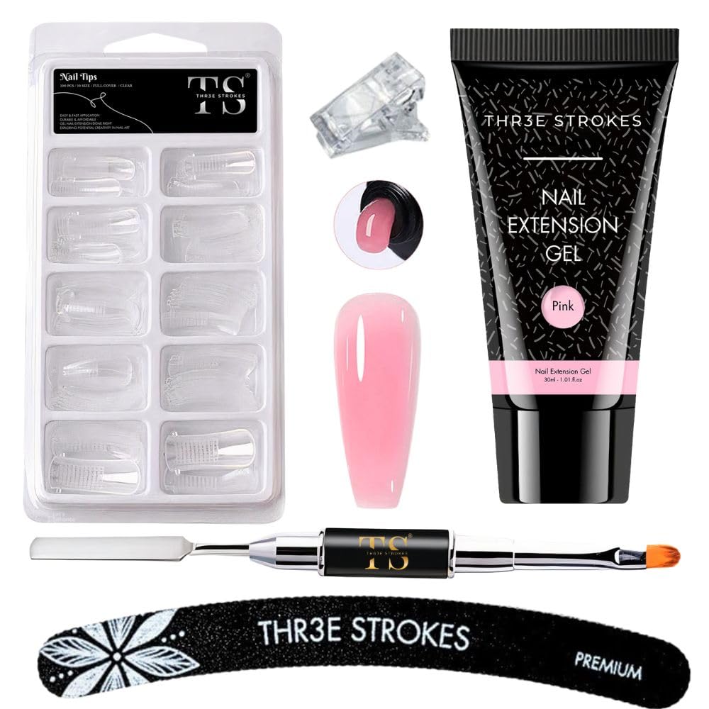 Poly Nail Extension Gel Kit for Builder Gel Nail Art Kit Nail Extension Kit (100 POLY TIPS+1 SPATULA+1 FILER+1 CLIP+1 POLYGEL) (SADA KIT) (PINK)-image-41