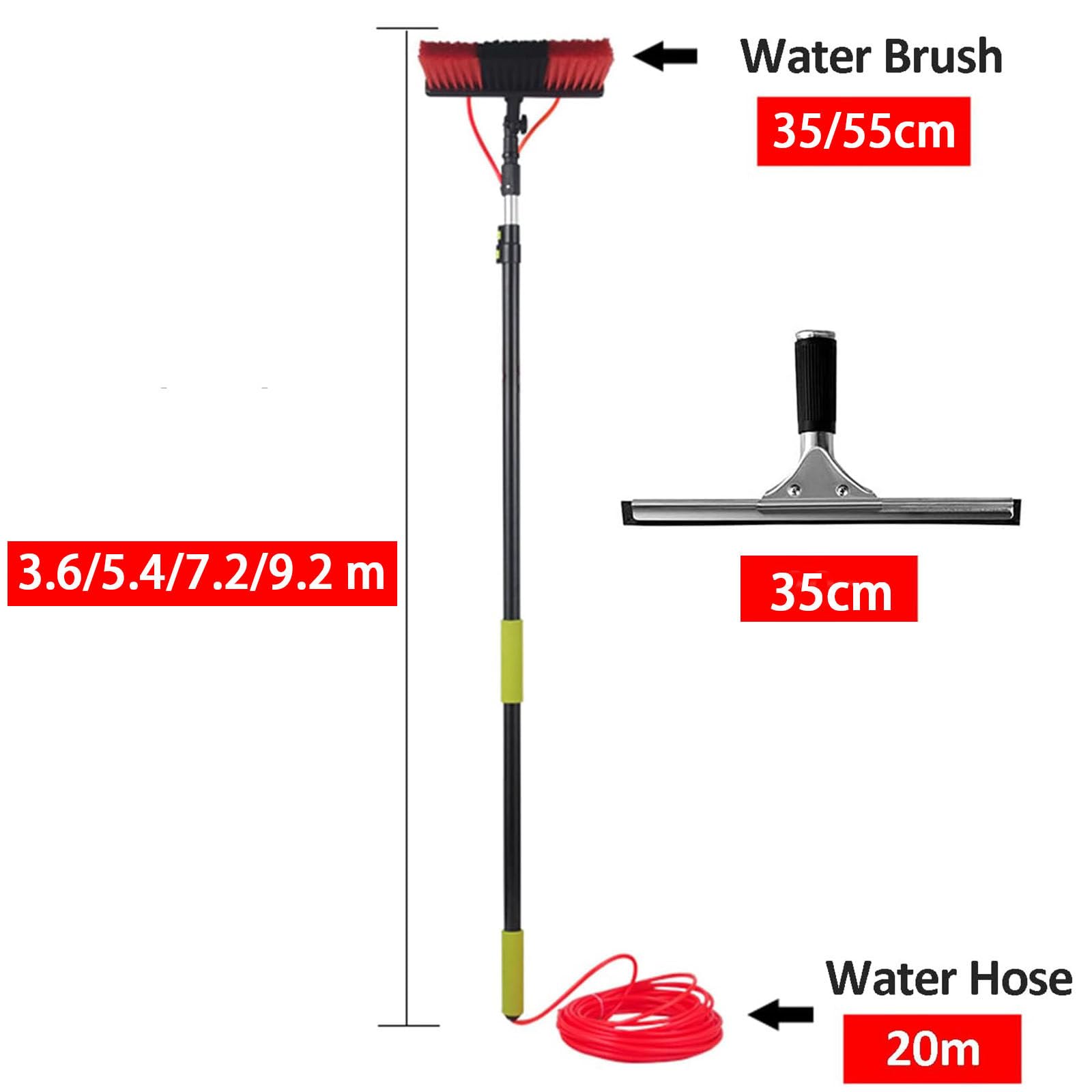 Kit De Poste Alimentado por Agua De 30 Pies, Cepillo De Limpieza De Paneles Solares con Cabezal Ajustable, Equipo De Lavado De Ventanas con Mango Largo De Extensión(35cmbrushhead,3.6m)