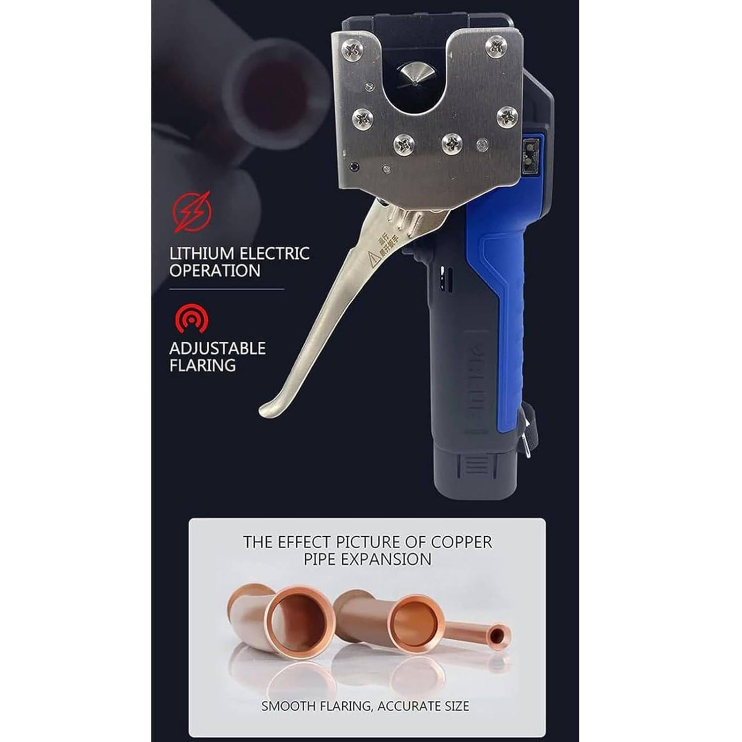 Outil D'évasement électrique sans Fil, Kit D'outils D'extension De Tuyau 1/4"-3/4", Outil D'évasement Excentrique Métrique à 45° 2 en 1 pour Tuyaux en Cuivre/Aluminium/Laiton,5-Heads