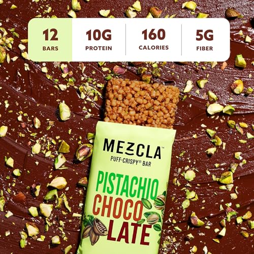 Mezcla Puff Crispy Protein Bars, Gluten Free & Vegan Protein Bars, 10g Protein, Alt for Crispy Rice Treat, Granola Bars & Breakfast Bars, Healthy Snacks for Adults, Pistachio Chocolate, 1 Count - image 4