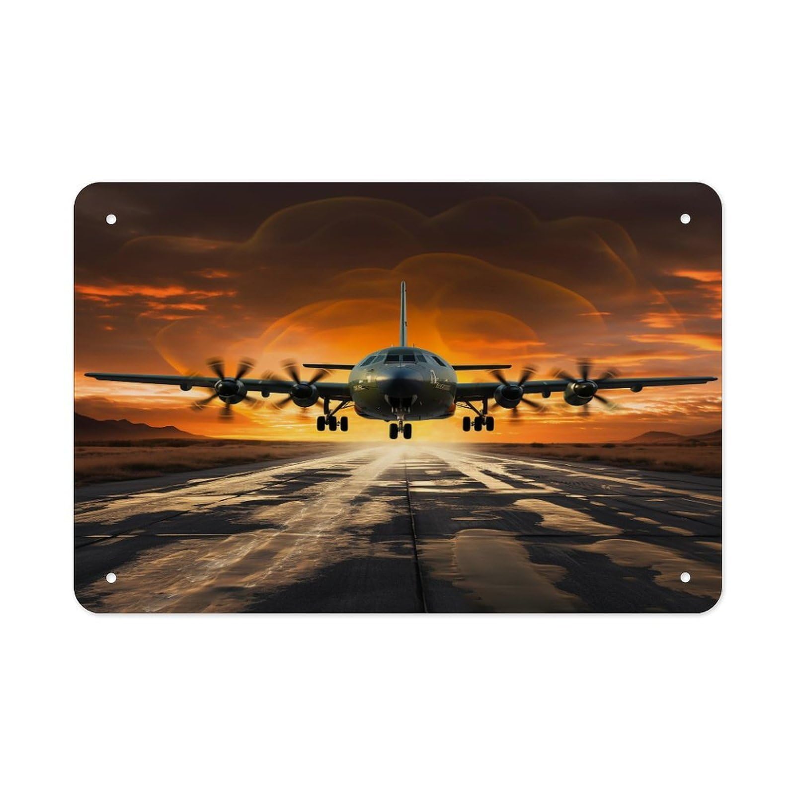Fodpand Style Military Aircraft Landing On Air Force Runway Wall Art Metal Signs Tin Sign