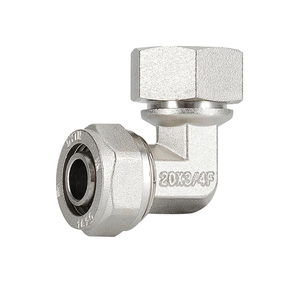 RUAJOGYNVM Brass Nickelage DN15 DN20 BSPP Female Thread Union Joint Elbow Pex Pipe 1216/1620/2025 Fitting Aluminum Pipe Fittings(1216xDN15 Nickelage) RUAJOGYNVM