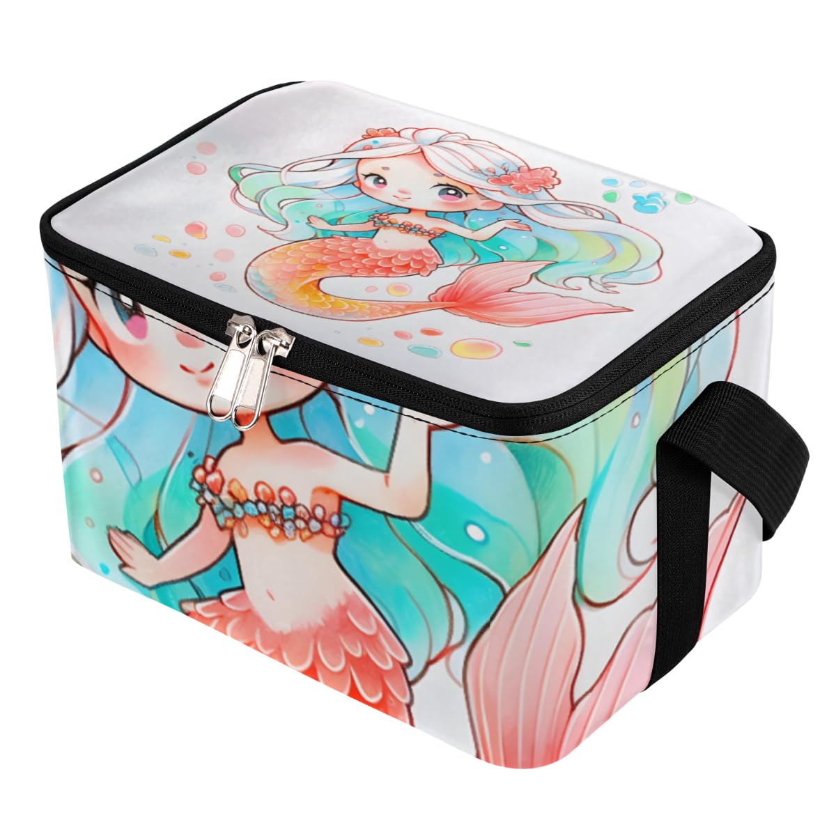 GzLeyigou Lunch Bags for Women Men 9 Cans,Watercolor Mermaid Hot & Cold Food Delivery Bag Insulated Grocery Bag Insulated Lunch Box Ocean Women Cooler Bag for Office Work Picnic Beach