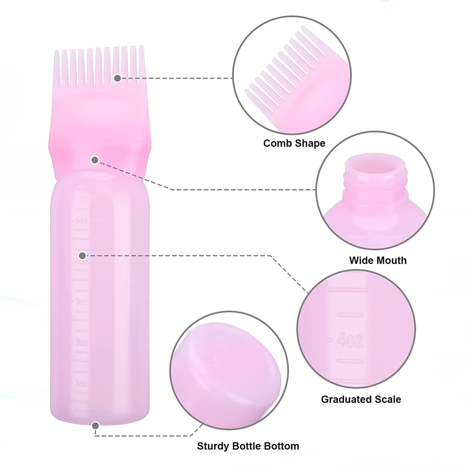 Zilynhom Hair Oil Applicator Bottle with Comb, Root Hair Liquid Dispenser (2 pink+1 purple bottle) 3