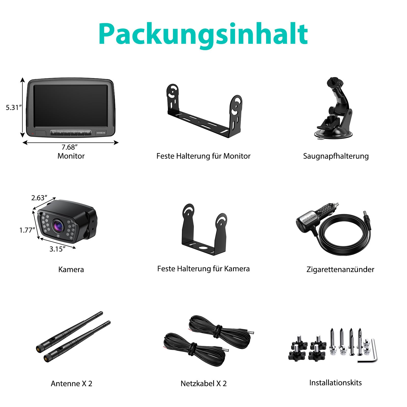 eRapta 7'' Kabellose Digital Rückfahrkamera Set, IP69 Wasserdicht, Nachtsicht für Wohnmobile Anhänger LKW