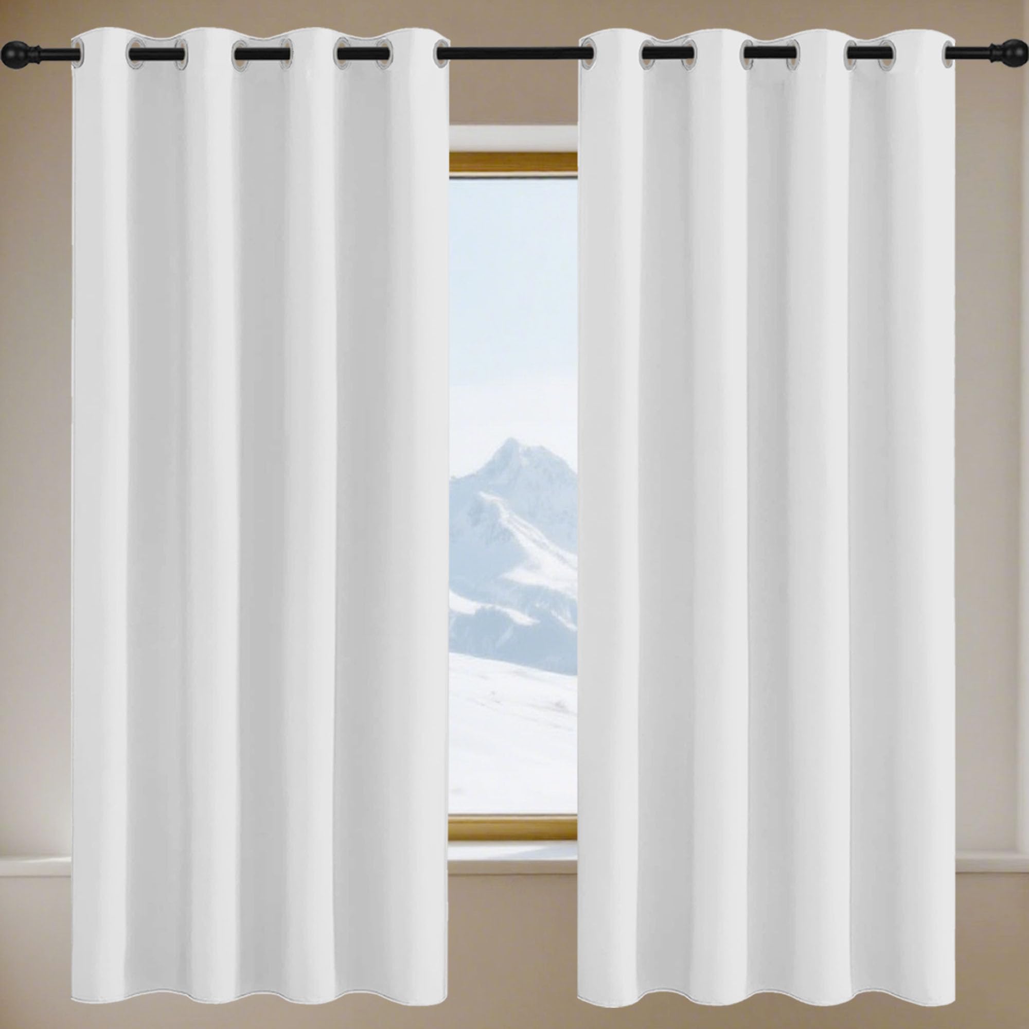Rideau Occultant 170 x 70 cm Isolant Anti Froid 100% Lumiere Bloquer Anti Chaleur Occultant Rideau Chambre Installation Facile pour Chambre Adulte Salon, Blanc