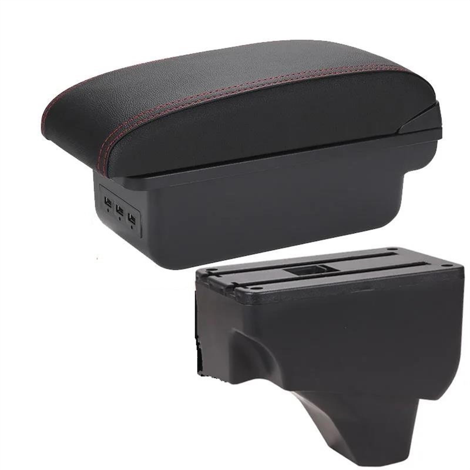 NOHEEU Car Armrest Special Storage Box Modification Parts For Peugeot 208 2008 2019 2020 2021 2022 2023 2024(B1 Black red 3USB)