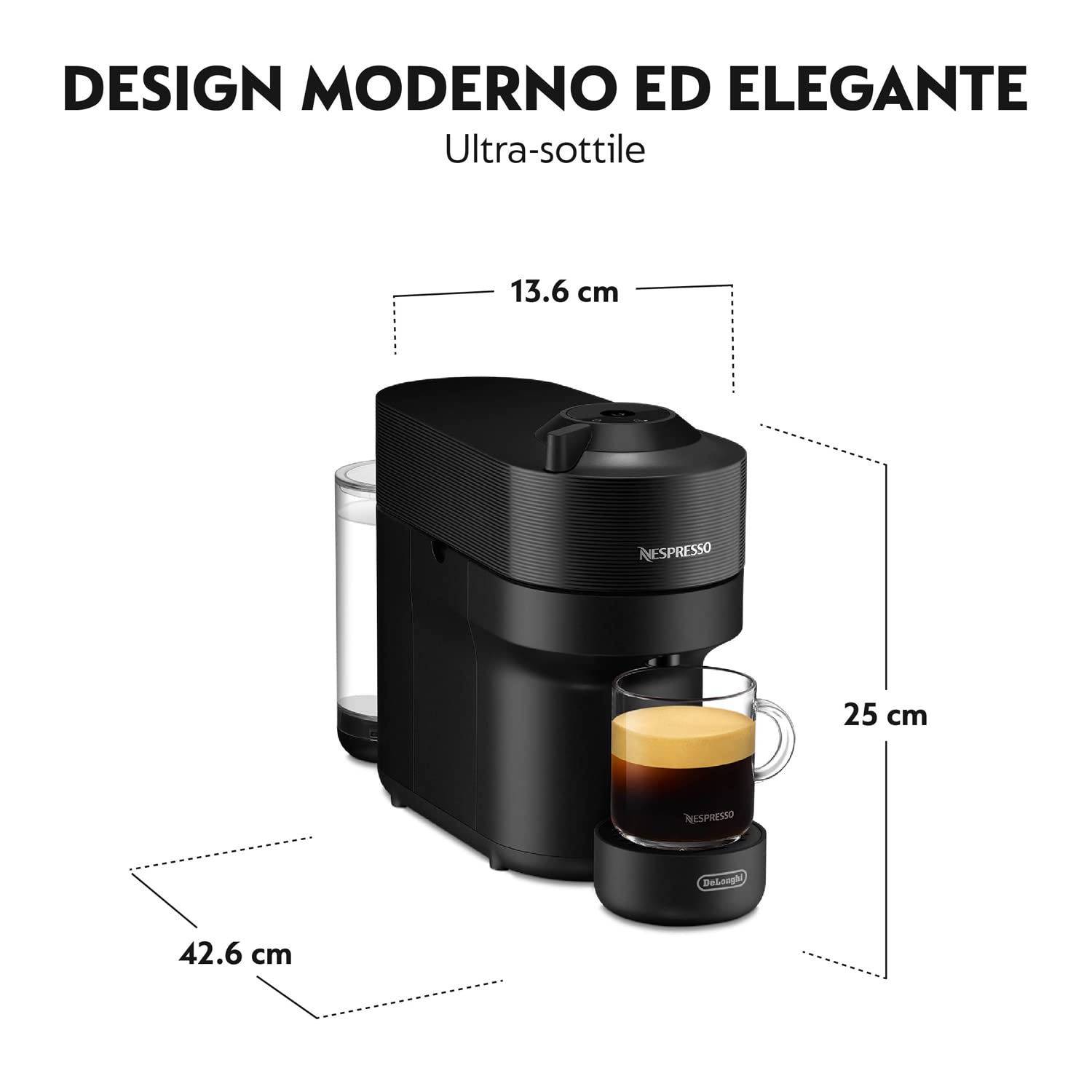 De'Longhi Nespresso Vertuo Pop ENV90.B, Macchina Caffè a Capsule con Tecnologia Centrifusion, 4 Formati in Tazza, INCLUSE 60 CAPSULE, 1260W, Liquorice Nero