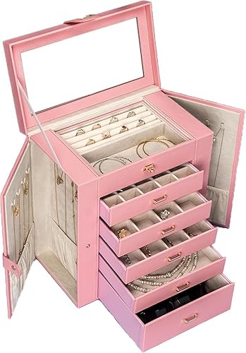 Wnicek ジュエリーボックス 誕生日プレゼント 収納 アクセサリーケース 特大6段ジュエリーボックスオーガナイザー 機能的で巨大 5つの引き出しレザージュエリー収納ケース レディース ガールズ リング ネックレス イヤリング ブレスレット ホルダー オ