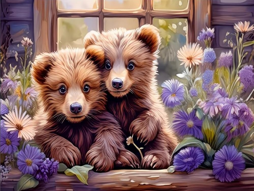 Weiniuniu Diamond Painting Kits for Adults Two Little Bears DIY Bead Crystal Rhinestone Craft Easy 5D Dimond Picture Art Home Wall Decorations 50x70cm