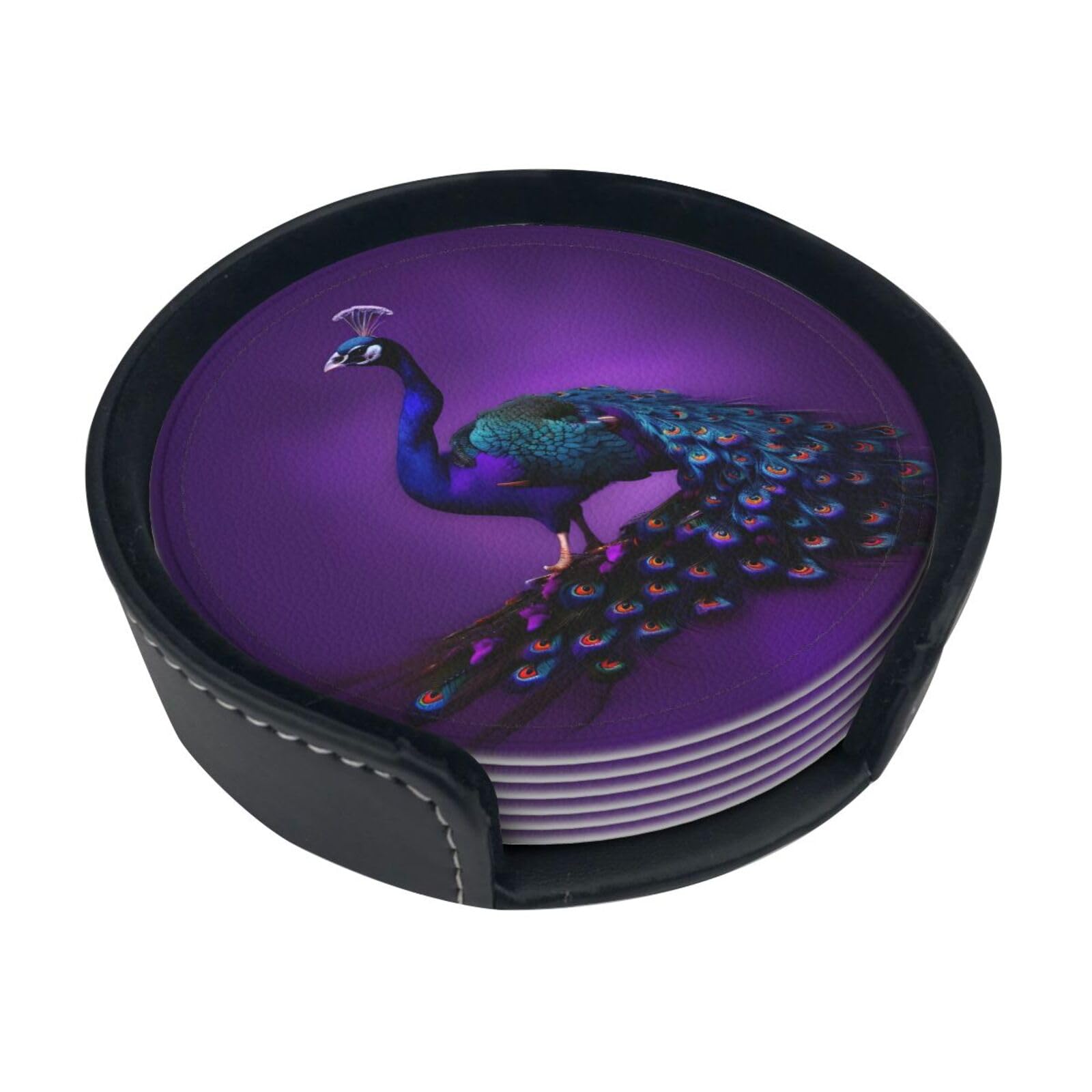 Dessous de verre en polyuréthane violets x6 avec motif paon élégant