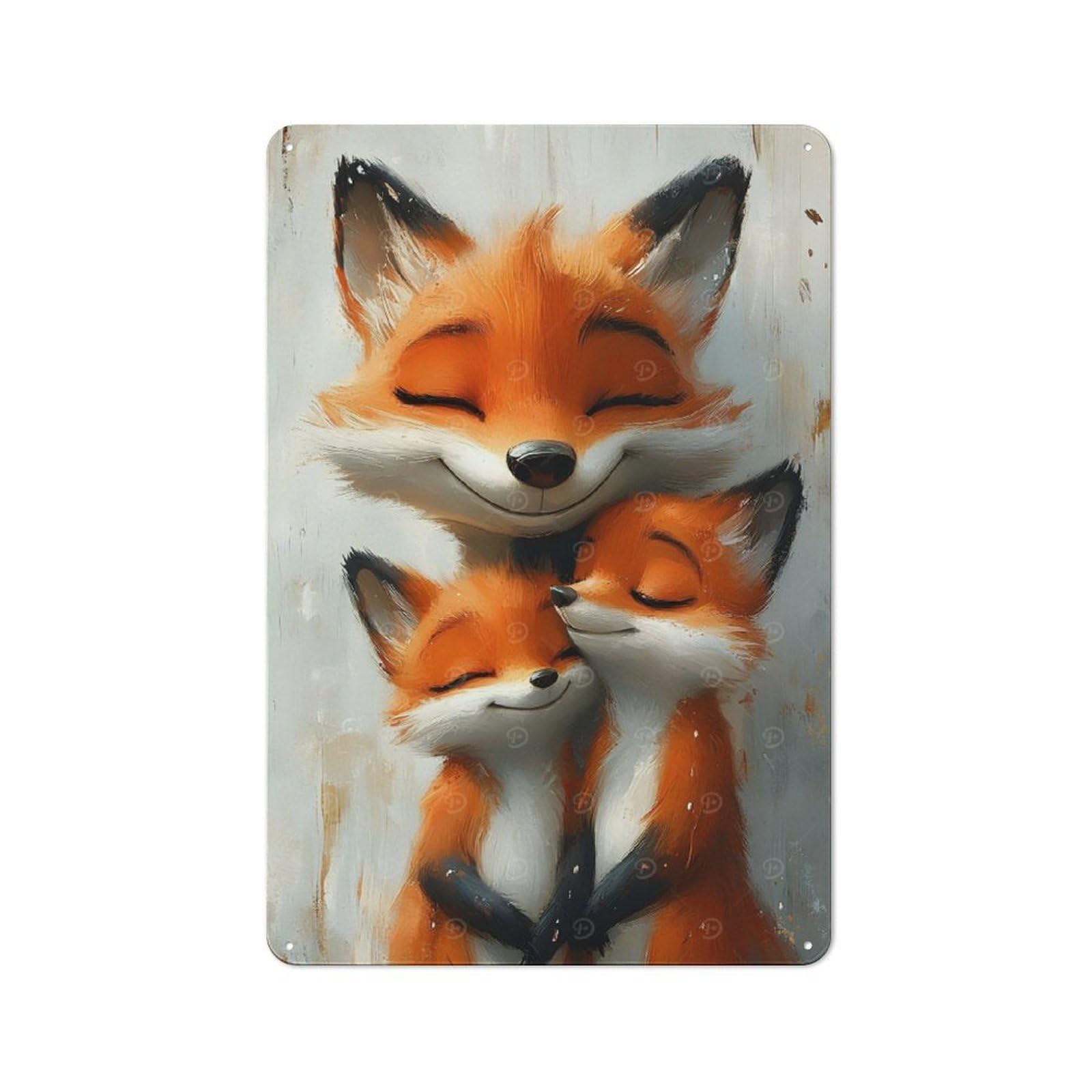 Junmoney Fox Family Hug Retro Tin Wall Plaque 30X20cm For Dining Room Or Kitchen, For Home Decor Collectors