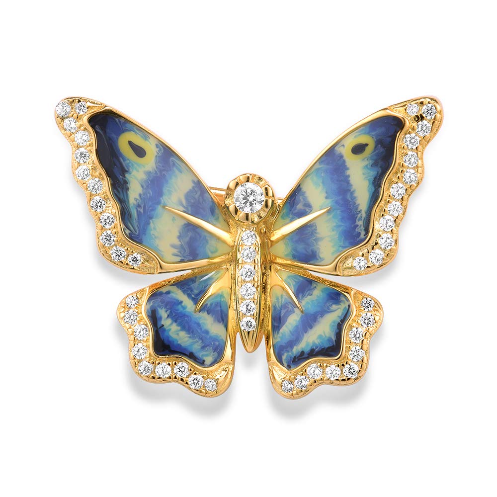 Namana Broches de plata de ley 925 para mujer, broches de plata de ley en diseños de pájaros y mariposas con detalles esmaltados y piedras de circonita cúbica, broches de plata y oro para mujer, 20 x