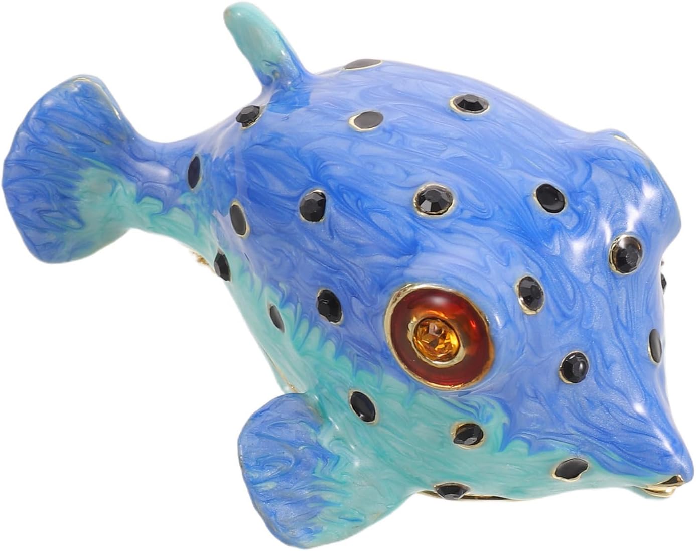 Puffer Fish Trinket Box Blue Alloy Jewelry Storage Box with Hinged Lid