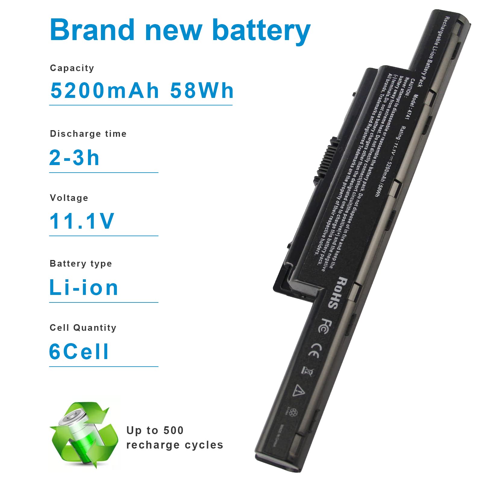 ASUNCELL 11,1 V 5200 mAh portátil batería para Acer Aspire 4551 Acer AS10D31 AS10D51 AS10D56 AS10D75 AS10D81 AS10D61 AS10D41 AS10D73 AS10D71 AS10D3E Aspire 5250 5733z 5750 7741 5733 5755 5253