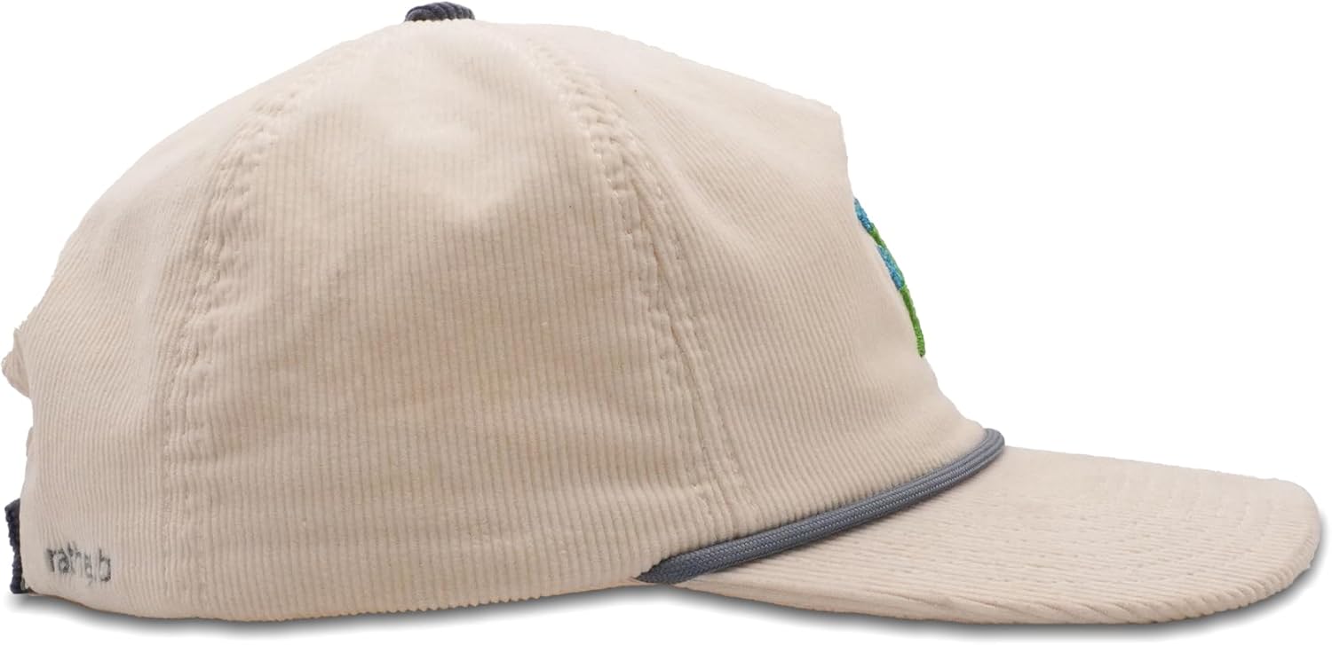 Rather Be Club Blue Flower Corduroy Rope Hat – Beige Vintage Cap with Flower Embroidery – Flex Hook-and-Loop Strap - Image 4