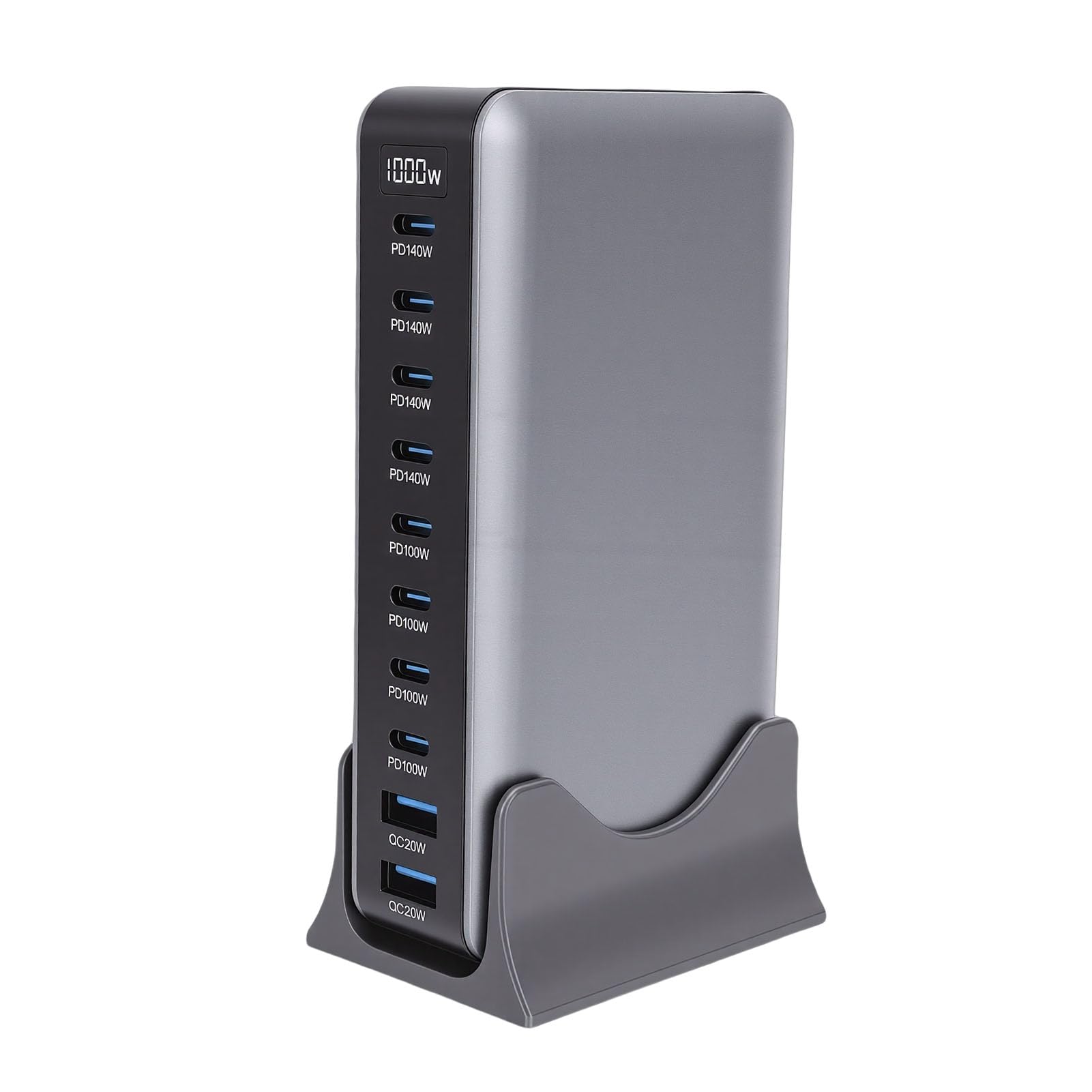 Stazione di Ricarica USB C da 1000 W Stazione di Ricarica Tipo C USB 10 Porte GaN III Pro Hub Rapida PD PPS da 140 W con Indicatori LED (Spina europea)