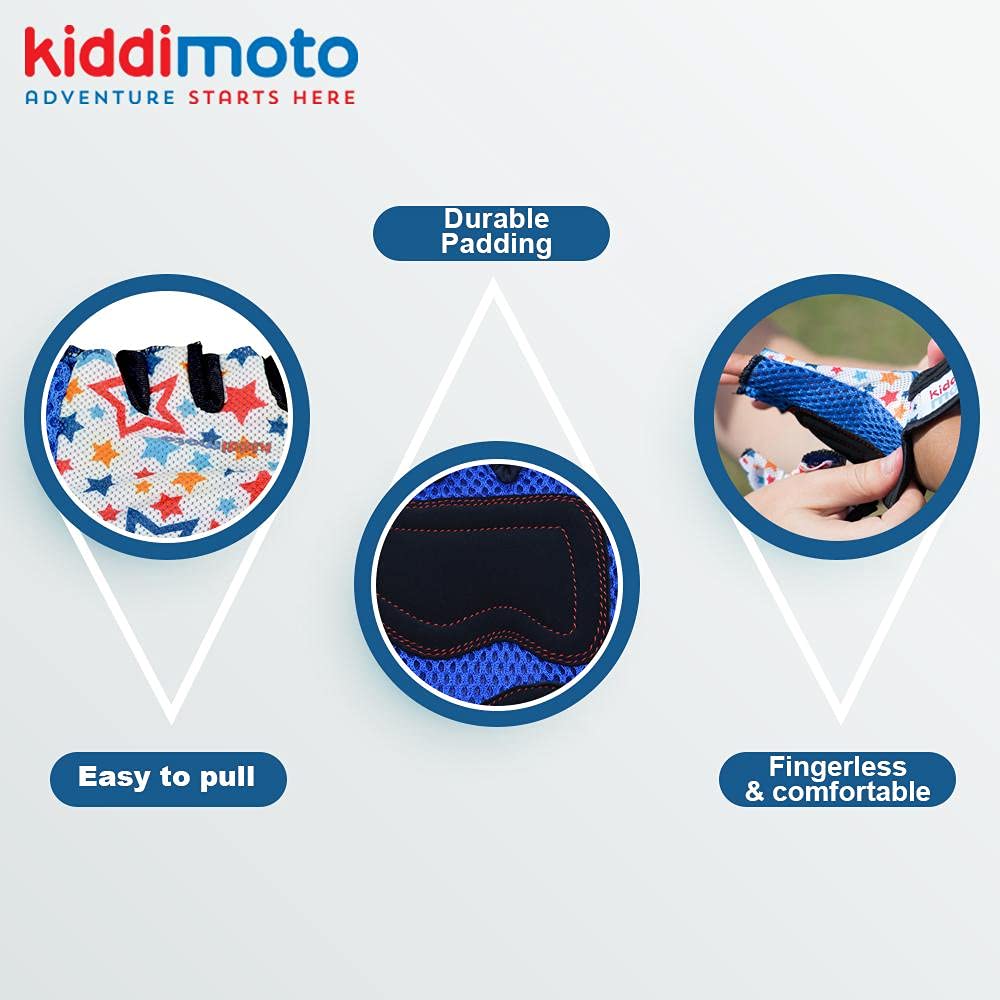 KIDDIMOTO Guantes de Ciclismo sin Dedos para Infantil (niñas y niños) - Bicicleta, MTB, BMX, Carretera, Montaña
