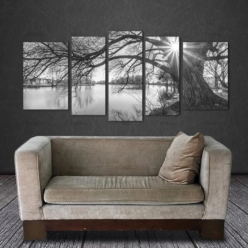 Arbre lever de soleil temps lac tableau déco pour salon et chambre de maison