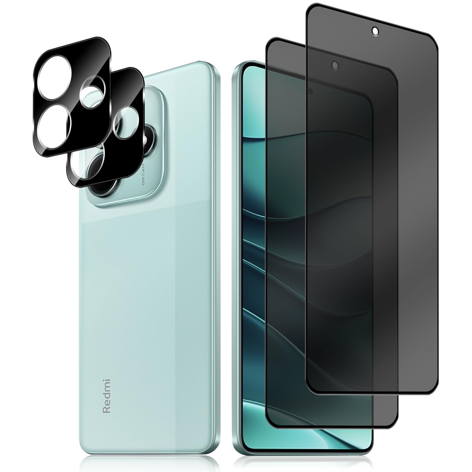 Anti-Spy Tempered Glass Screen Protector for Xiaomi Redmi Note 14 5G, [2+2 Pieces], Anti-Spy 9H Hardness Protection Film + Rear Camera Protector, Privacy Screen Protector for Redmi Note 14 5G