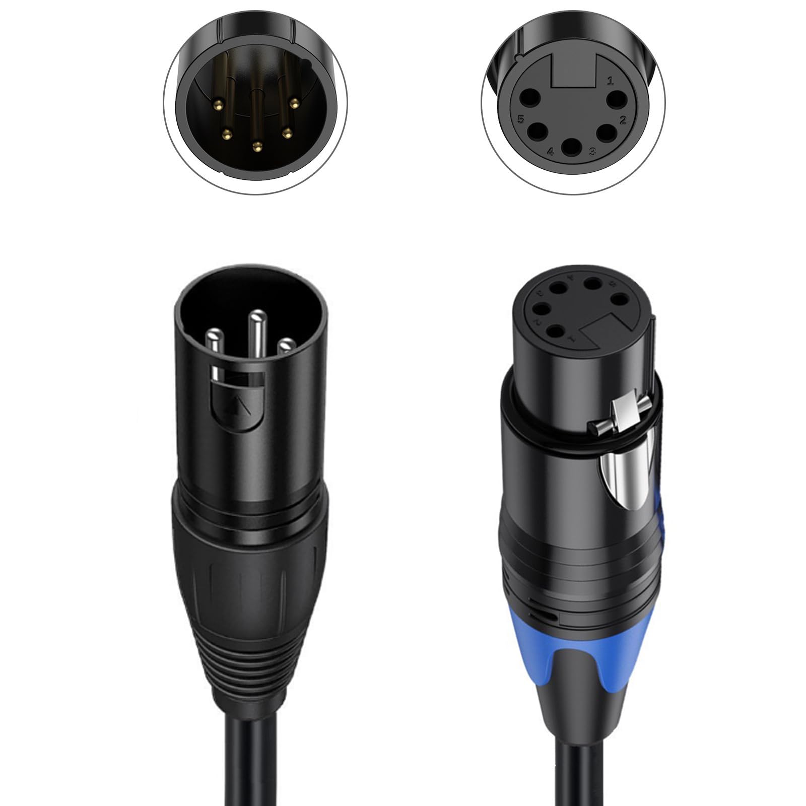 Hanprmeee 3 Pin XLR Male to 5 Pin XLR Female DMX Adapter Cable for Microphone DMX DMX512 Stage Lighting Turnaround (0.3M) - Image 4