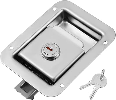 Stainless Steel Paddle Handle Toolbox: Truck Tool Replacement, Stainless Steel Paddle Latch with 2 Keys, Lock Latch Flush Mount with Keys for Trailer Auto Special Vehicle Toolbox 12x9.3x4 cm, Silver