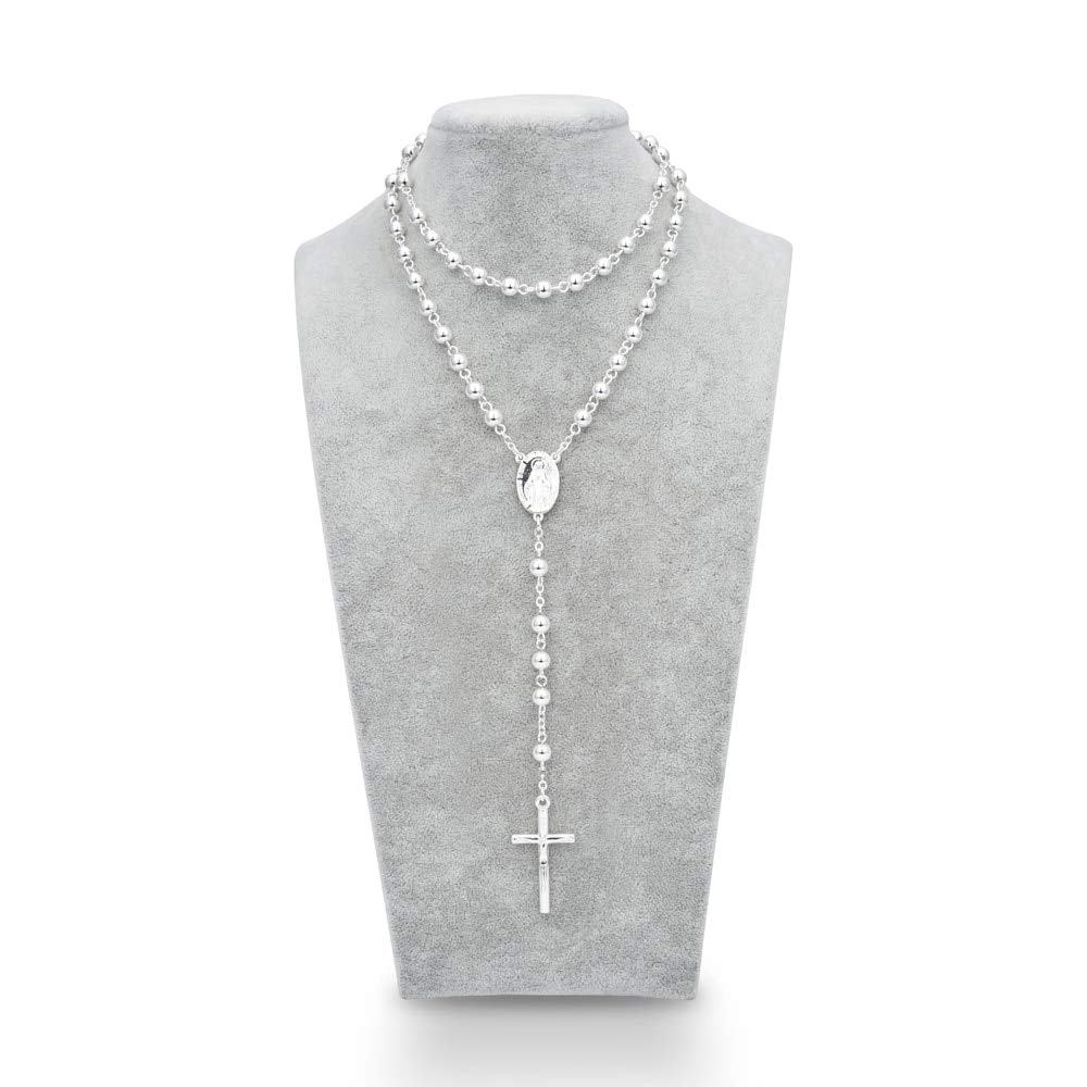 Hombres Mujeres Chapado en Plata Rosario Collar Joyería Crucifijo Cruz Colgante