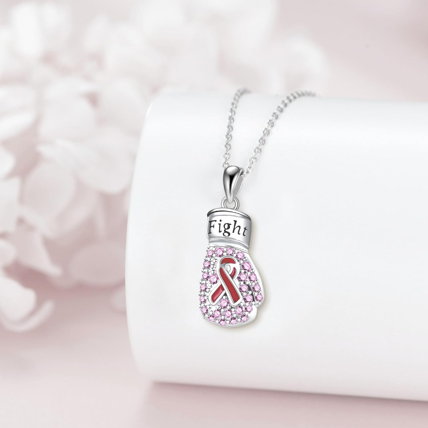 Breast Cancer Necklace 925 Sterling Silver Pink Ribbon Boxing Gloves Necklace Breast Cancer Survivor Jewelry for Women - Image 3