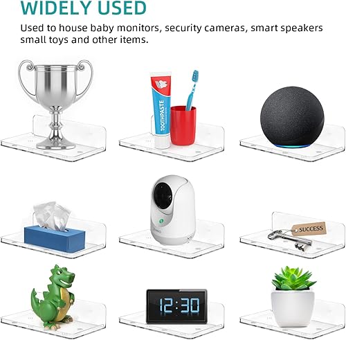 Miniatura 6 de Soporte flotante de montaje en pared para seguridad, 2 piezas de altavoz de cámara, otros artículos pequeños en dormitorio, baño, cocina, sala de