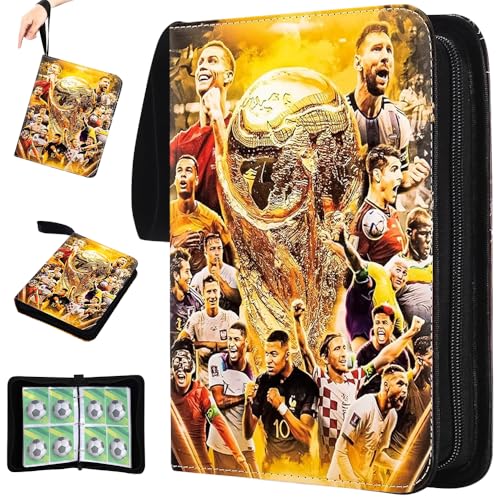 FENYW Álbum de tarjetas coleccionables de fútbol, álbum de tarjetas de fútbol de 400 tarjetas, compatible con tarjetas de fútbol/tarjeta de béisbol/tarjetas de tamaño estándar (oro)