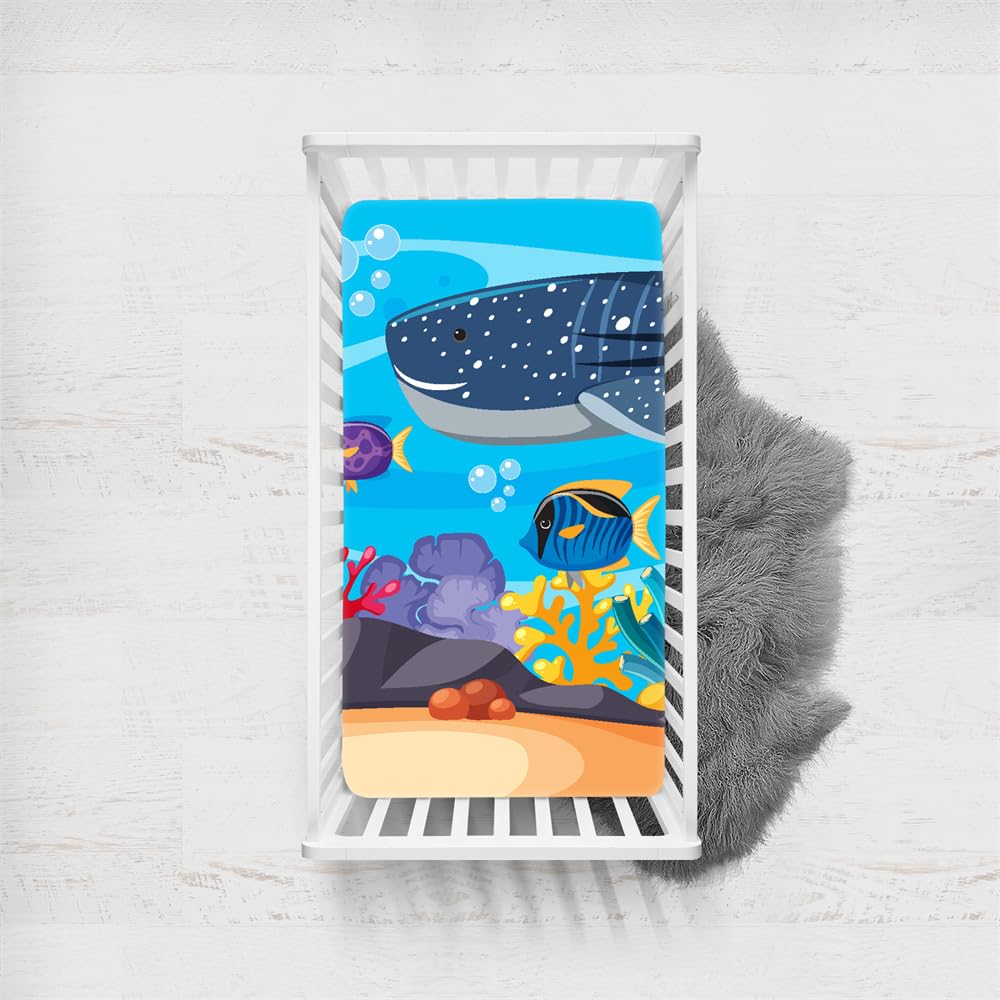 Odot Cot Bed Sheets Fitted Sheets Travel Cot Sheets Cartoon Ocean Island Print Microfiber Cozy Lightweight Breathable Mattress Protector for Baby Bedside Cribs Bassinet (65x95cm,Coral 1)