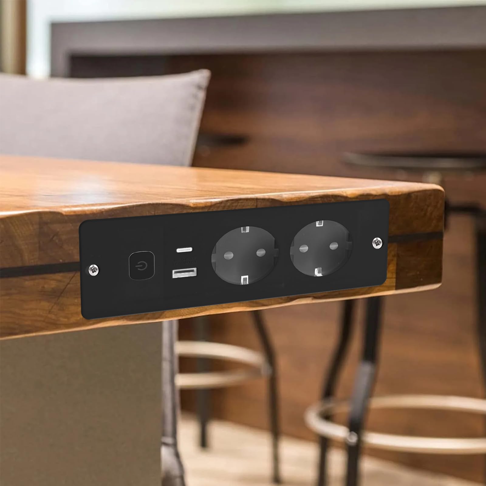 Versenkte Steckdose, Tischplatte Versenkte Steckdose mit 2 USB, Einbau Steckdosenleiste mit 1.8m Kabel, Tischsteckdose mit USB Einbausteckdose (Black)