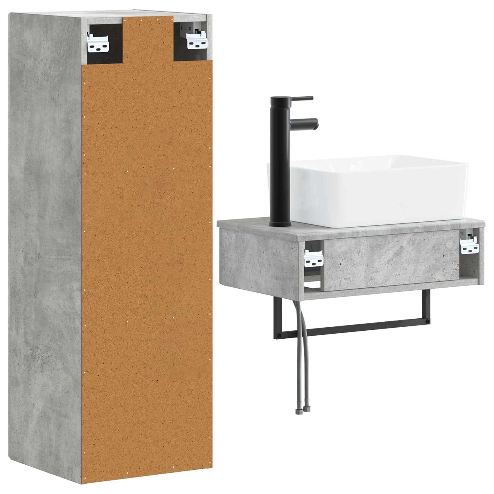 Juego de muebles de baño, 2 unidades, color gris hormigón