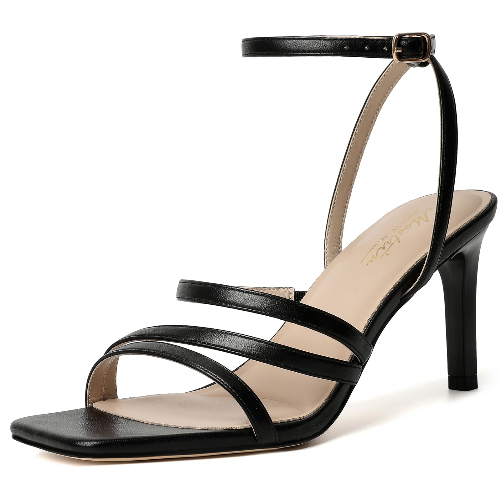 Mostrin Womens Sandals Strappy Heels for Women Ankle Strap Lace Up Square Open Toe Heels Tie Up Stiletto