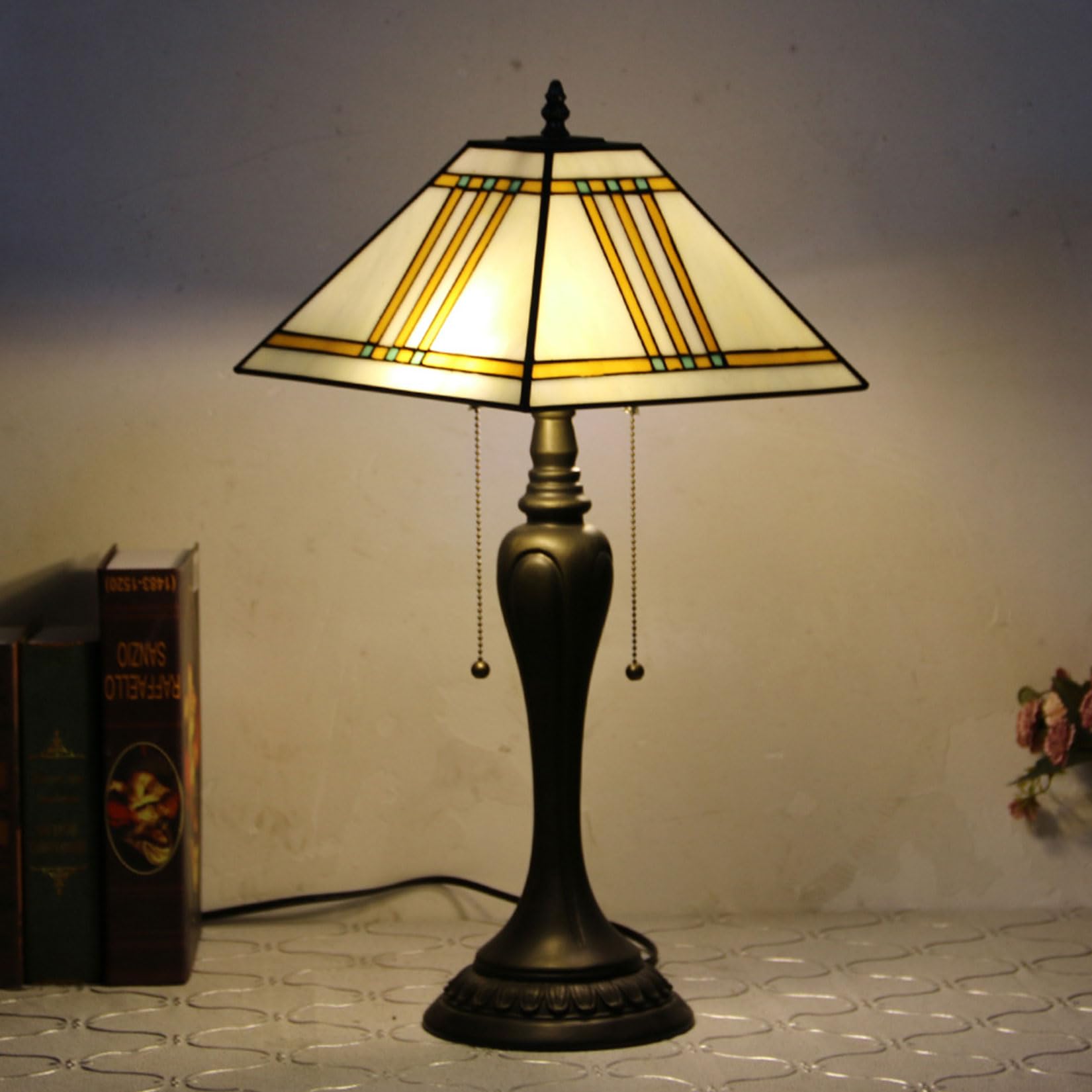 BOTOWI Remplacement de la Base de la Lampe de Table, Uniquement Base de Lampe de Bureau en résine Vintage à 2 lumières, adaptée aux Abat-Jour en vitrail de Style Tiffany de 12 Pouces