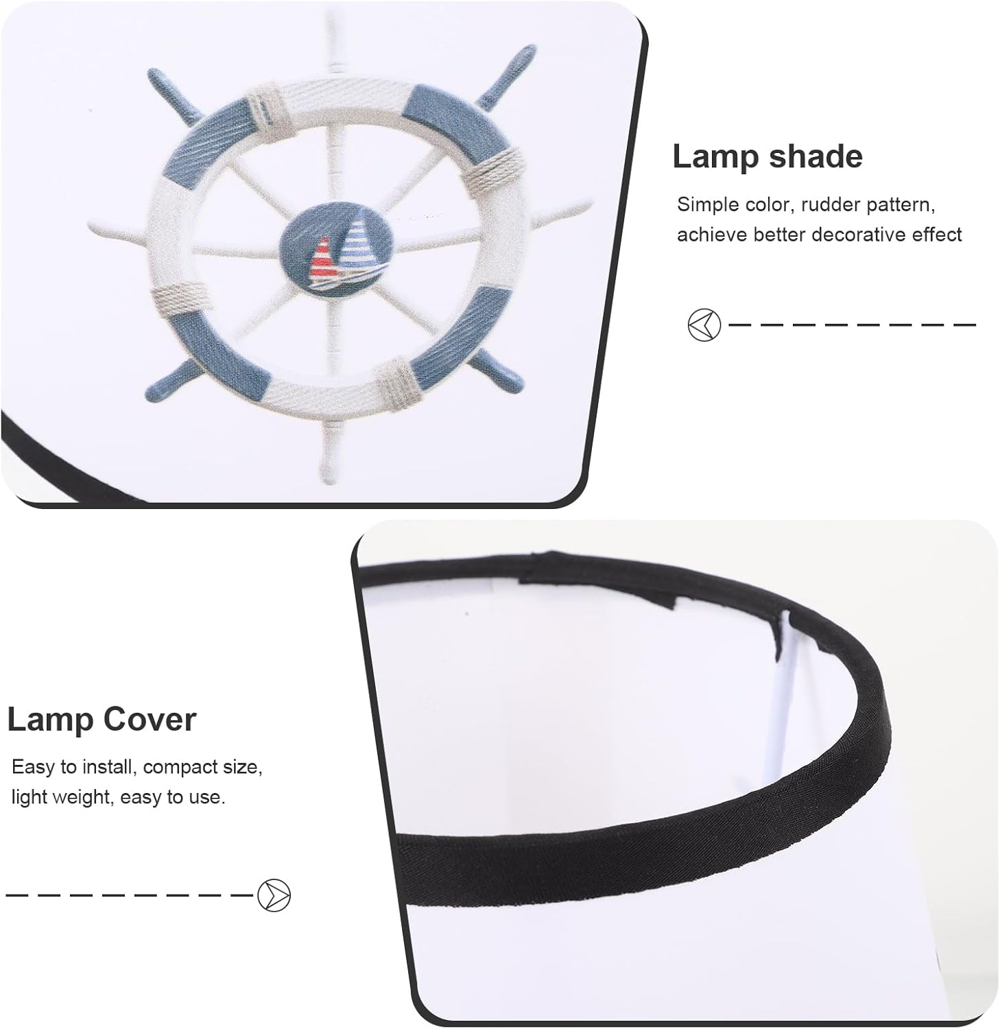 Angoily Fabric Lamp Shade, Barrel Light Cover, Nautical Wheel Pattern Lamp Shade, Chandelier, Cloth Lampshade, Light Bulb Guard Cage for Chandelier Bedside Table Floor Lamp