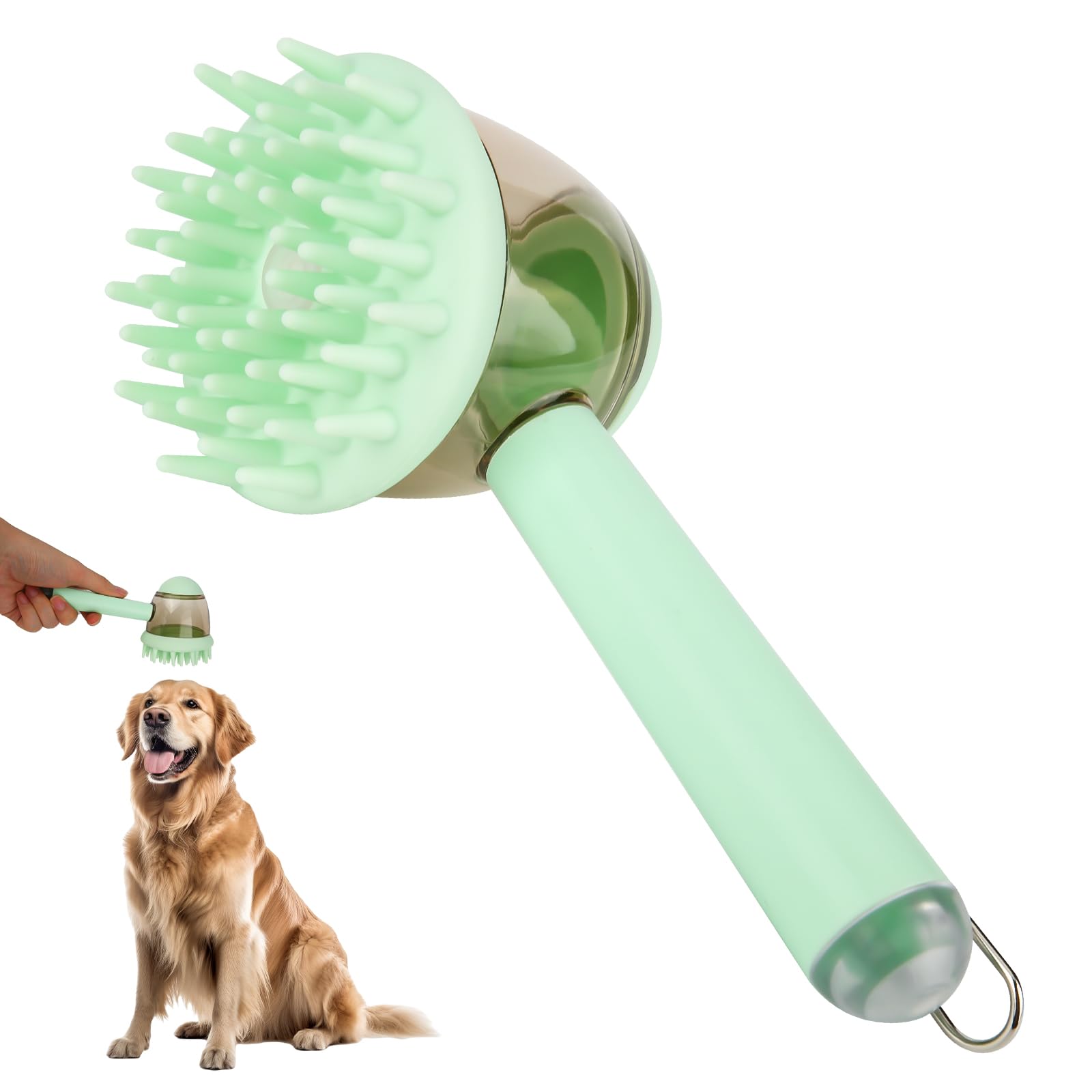 Pet Bath Brush with Soap Dispenser, 3 in 1 Dog Cat Grooming Brush for Bathing, Massaging and Hair Removing, Pet Shower Cleaner for Daily Cleaning