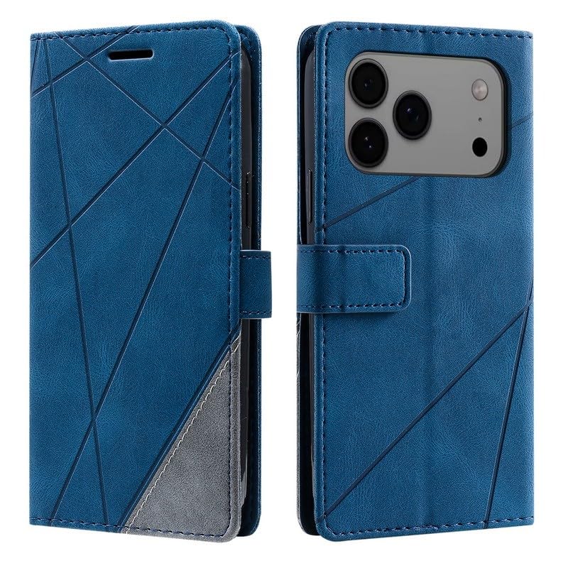 Étui pour iPhone 17 Air bleu avec clapet en cuir et porte-cartes pratique