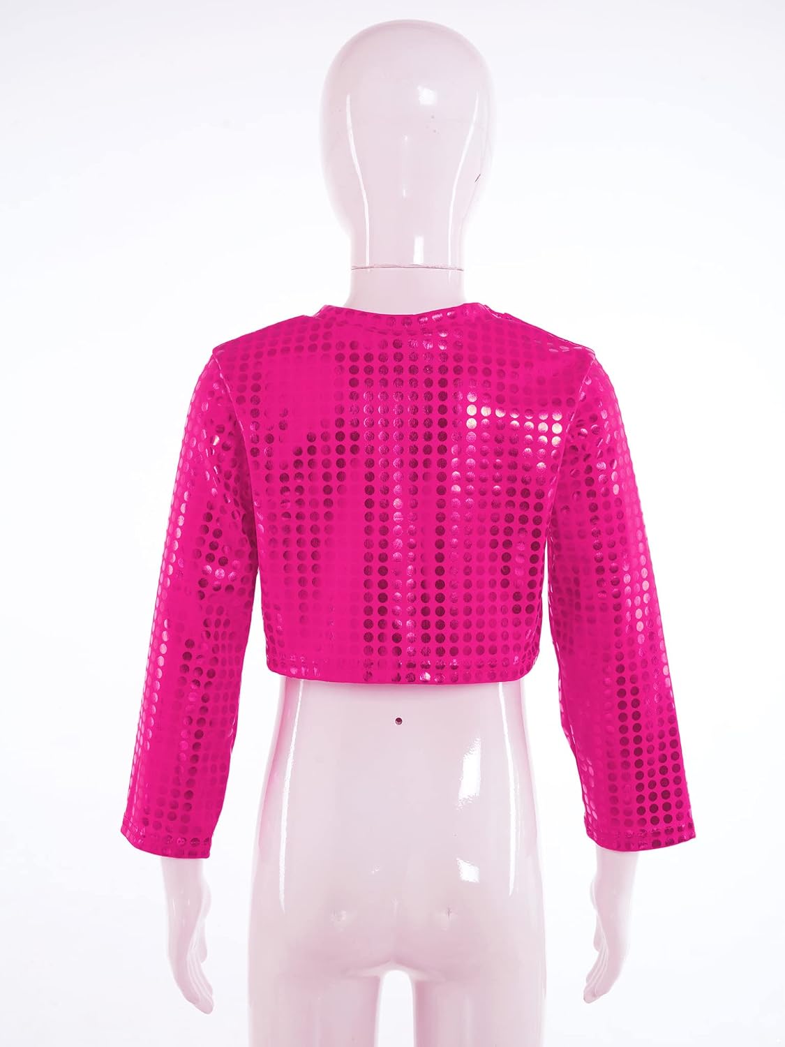 Kids Boys Girls Shiny Long Sleeve Round Neck Crop Tops Jazz Hip Hop Dance Costume
