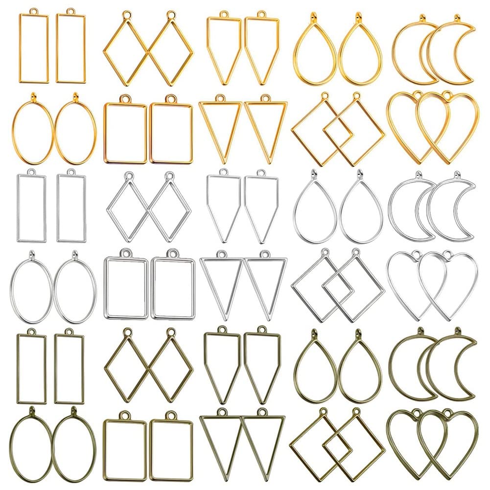 CTRLZS Open Bezels for Resin, 60Pcs Hollow Frame Pendants Resin Craft Bezels Jewelry Molds for Resin Casting, Necklaces Making
