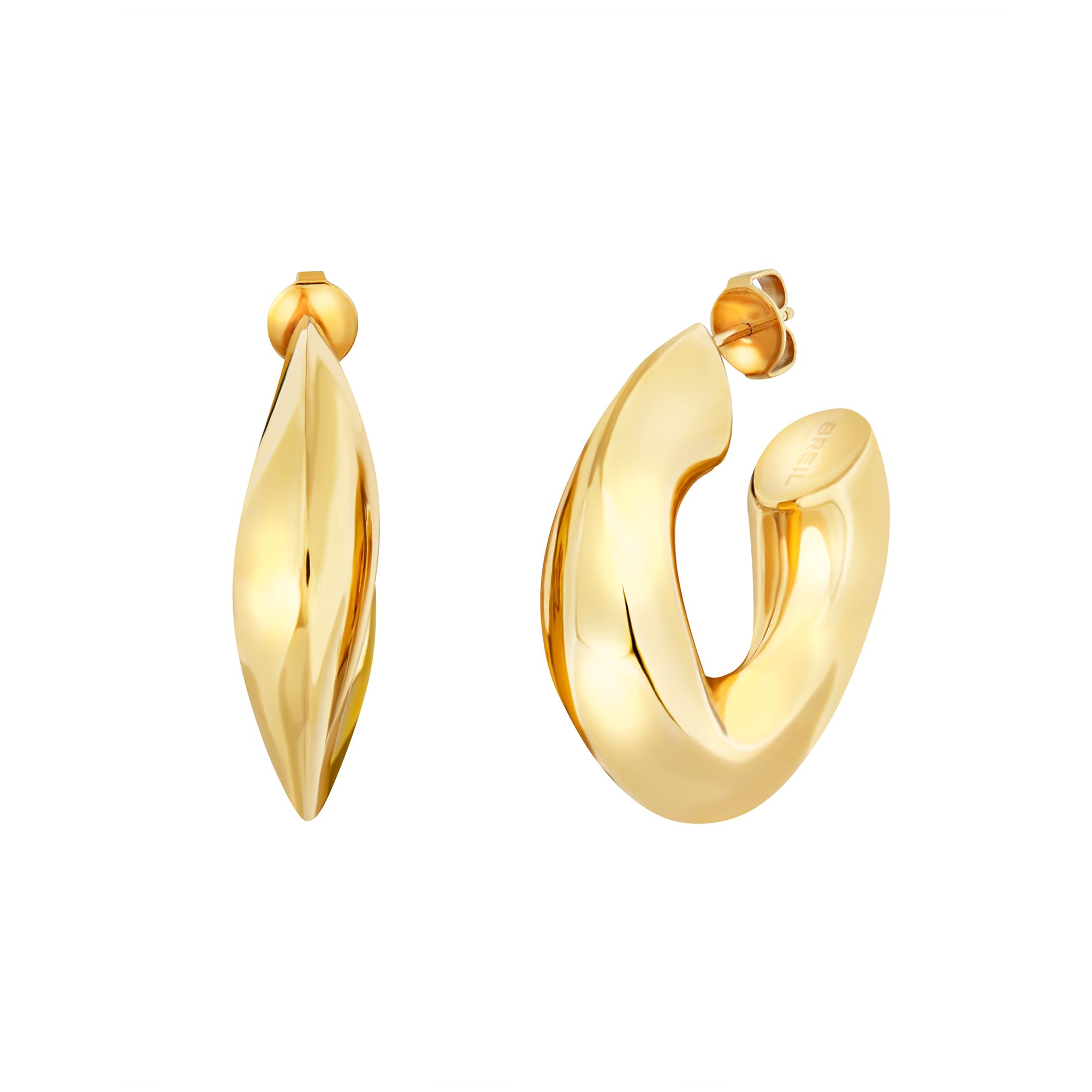 Breil, Collezione Distinctive, Orecchini Donna a Cerchio in Acciaio Lucido, Chiusura a Farfalla, Diametro 3,5 cm, Idea Regalo Donna
