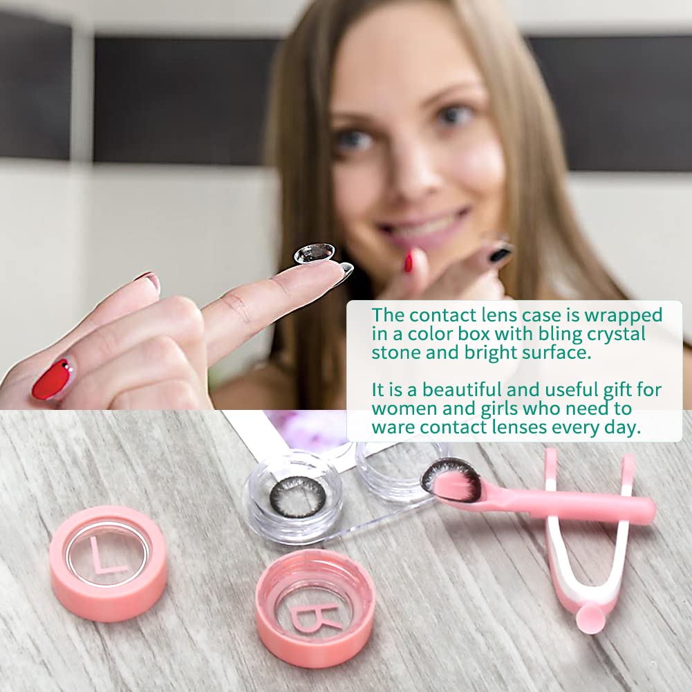ofone Kontaktlinsen-Entferner-Werkzeug, Kontaktlinsen-Applikator mit Linsenetui, Pinzette, weiche Silikonschaufel, tragbare Kontakte, Aufbewahrungsbehälter-Set für weiche Linsen (Rosa)