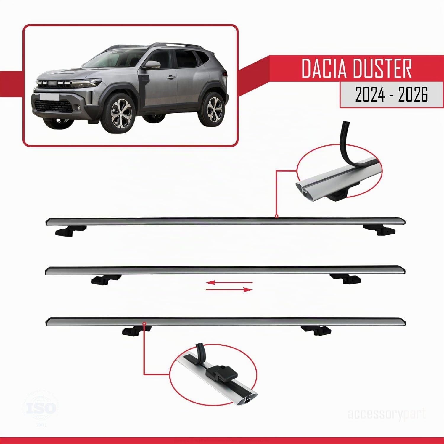 Compatibile con Dacia Duster 3 (P1310) 2024-2026 BASIC Model Barre Tetto Portapacchi Auto Barre Portatutto Grigo Alluminio 2 Barre
