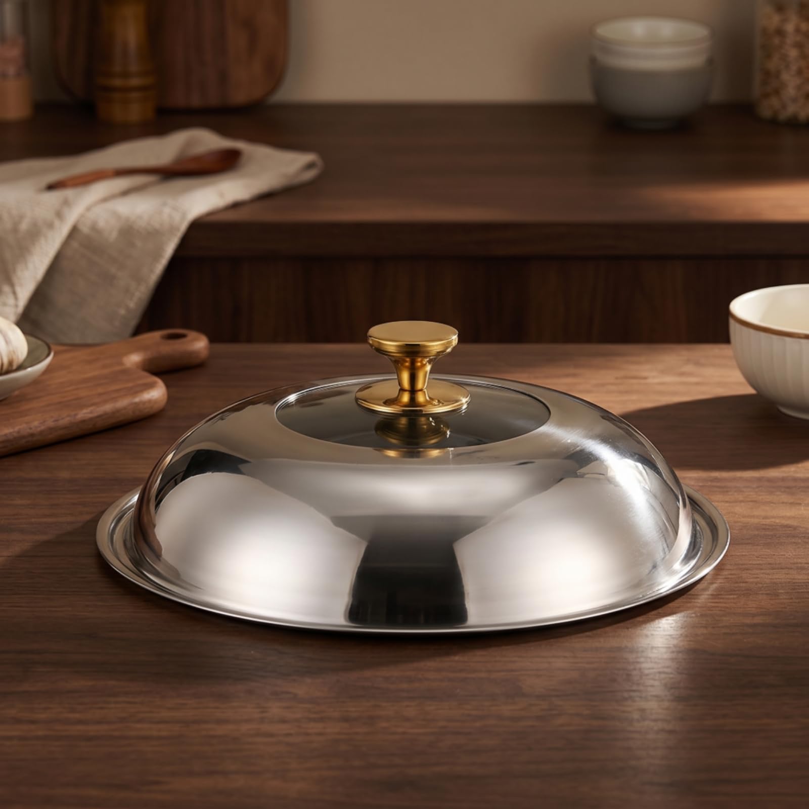 F Fityle Tapa para Cocina Tapa Olla Tapa Sartén, 42cm, Mango De Pie, Material 304 Puro