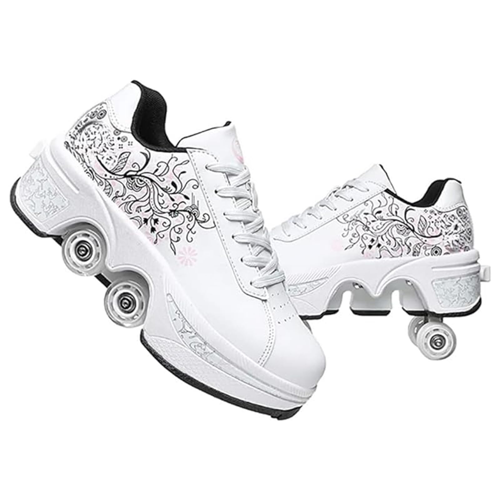 Rollschuhschuhe für Herren und Damen, 2-in-1, zweireihig, Deform-Rollschuhe, Jungen und Mädchen, Turnschuhe mit abnehmbaren Rädern, für drinnen und draußen
