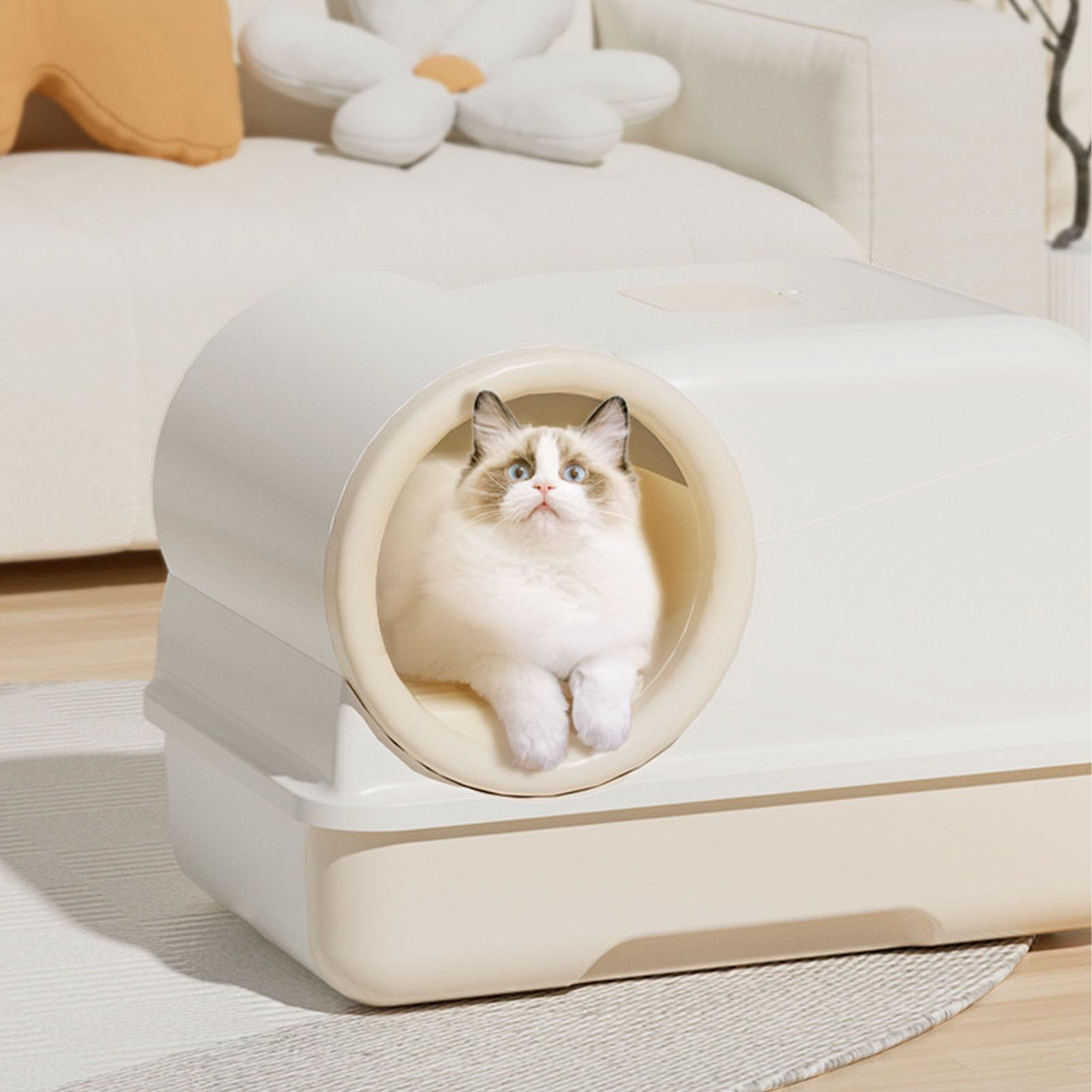 Katzenklo mit Haube, Geruchsneutralisierend und Auslaufsicher mit Korridor-Design, für den Innenbereich