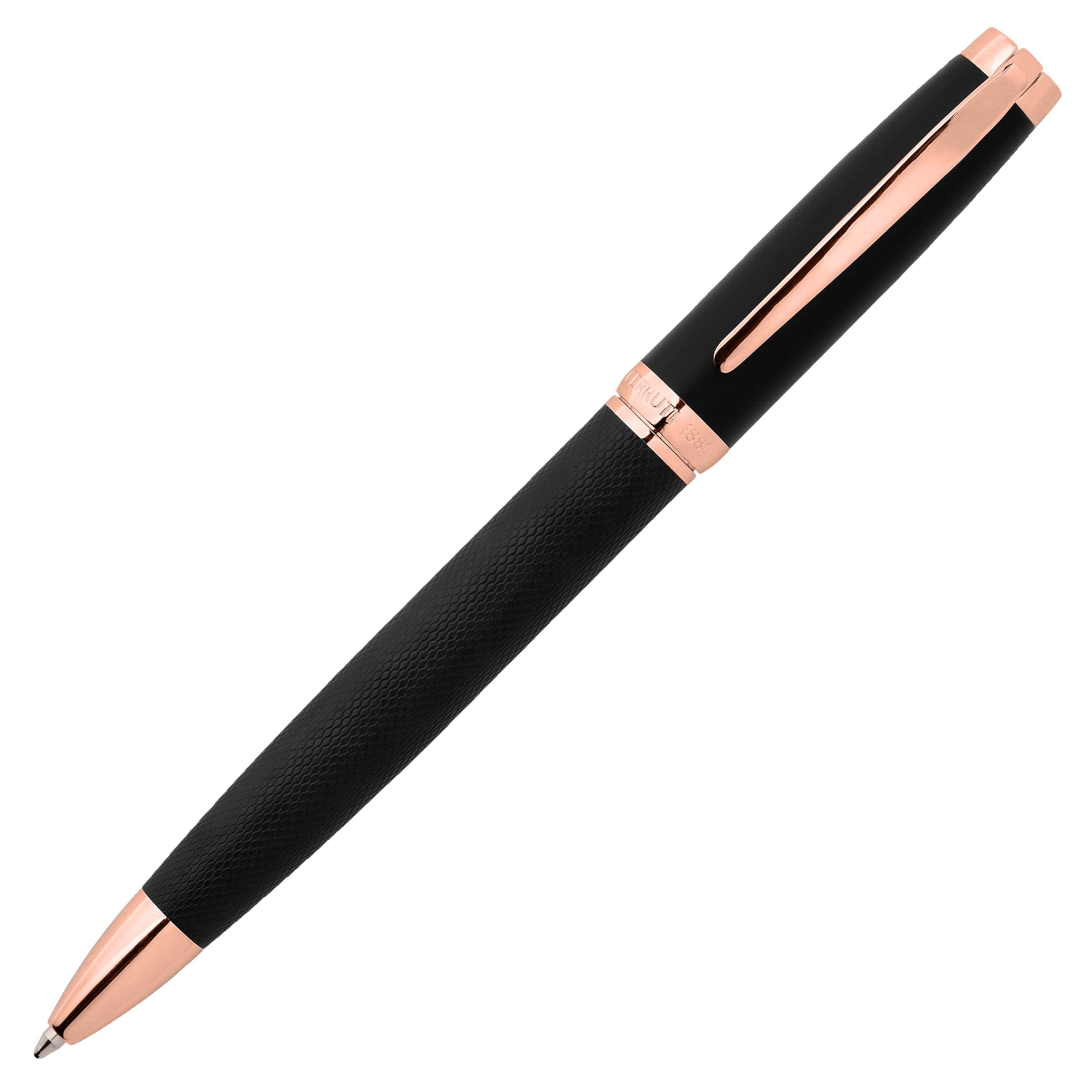 Cerruti Kugelschreiber 1881 Myth aus Messing in der Farbe Schwarz-Roségold, Schriftfarbe Schwarz, Länge: 14,4cm, NSY1454E