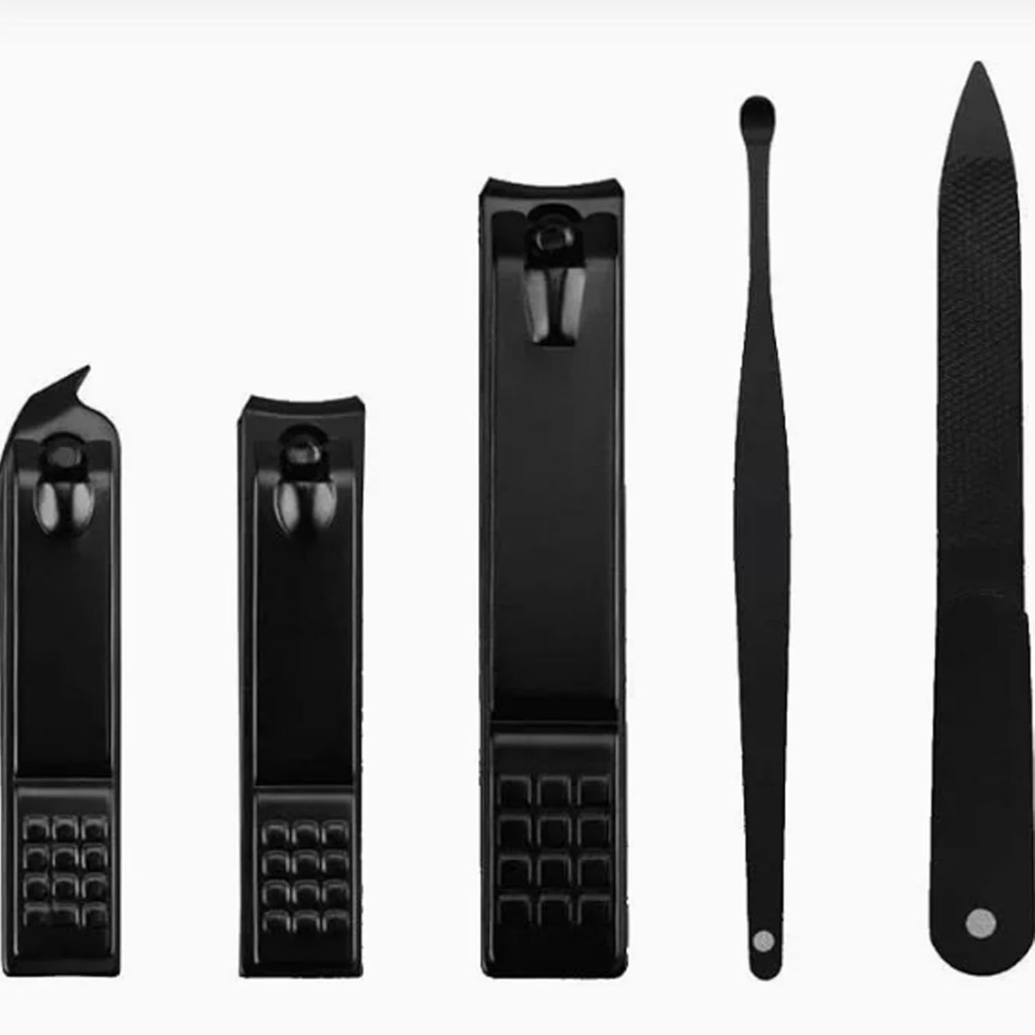 5 PCS Black Carbon Steel Nail Clipper Set Large Small Sizes Slant Edge Fingernail Toenail Clipper Manicure Tool